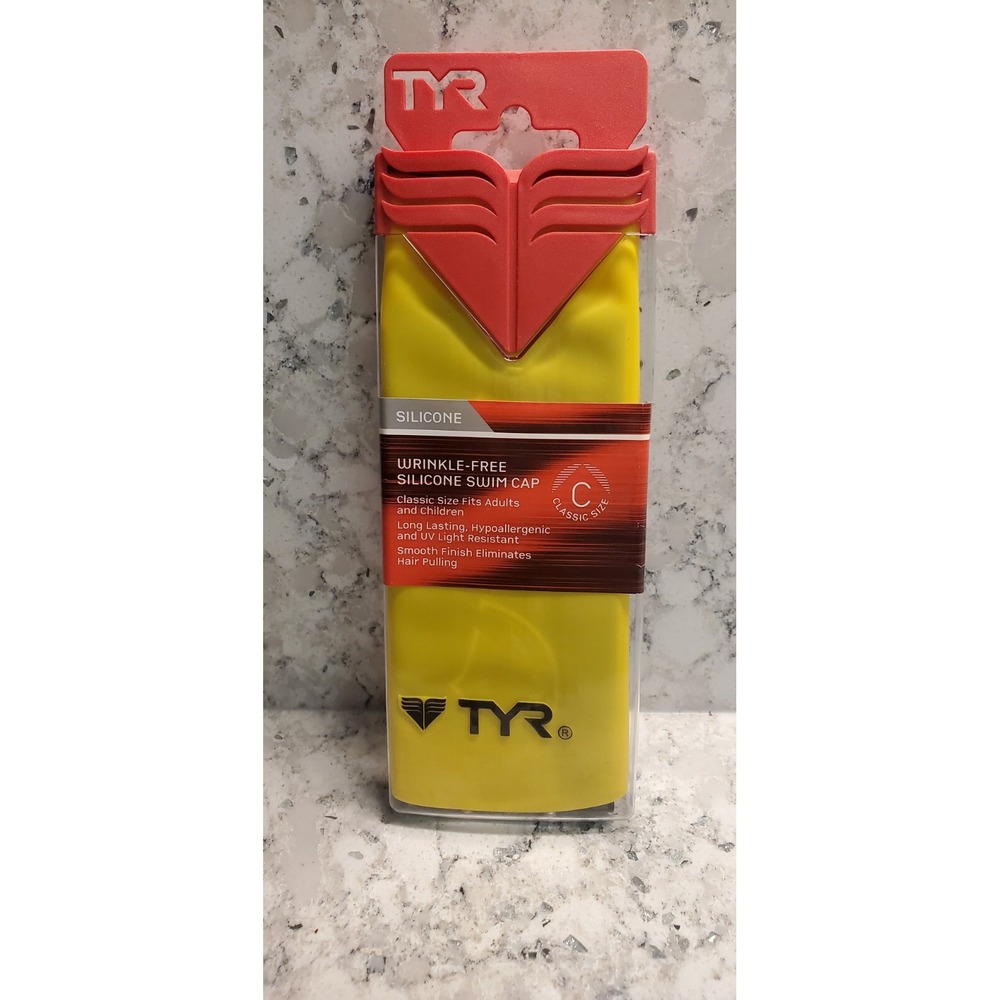 TYR Silicone Swim Cap Yellow Swimming Cap Wrinkle Free Classic Size